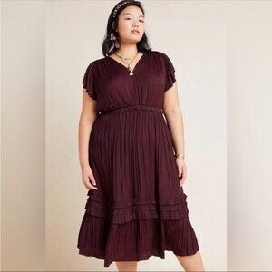 Anthropologie Current Air Sereia Purple Red Marroon Pullover Silky Dress